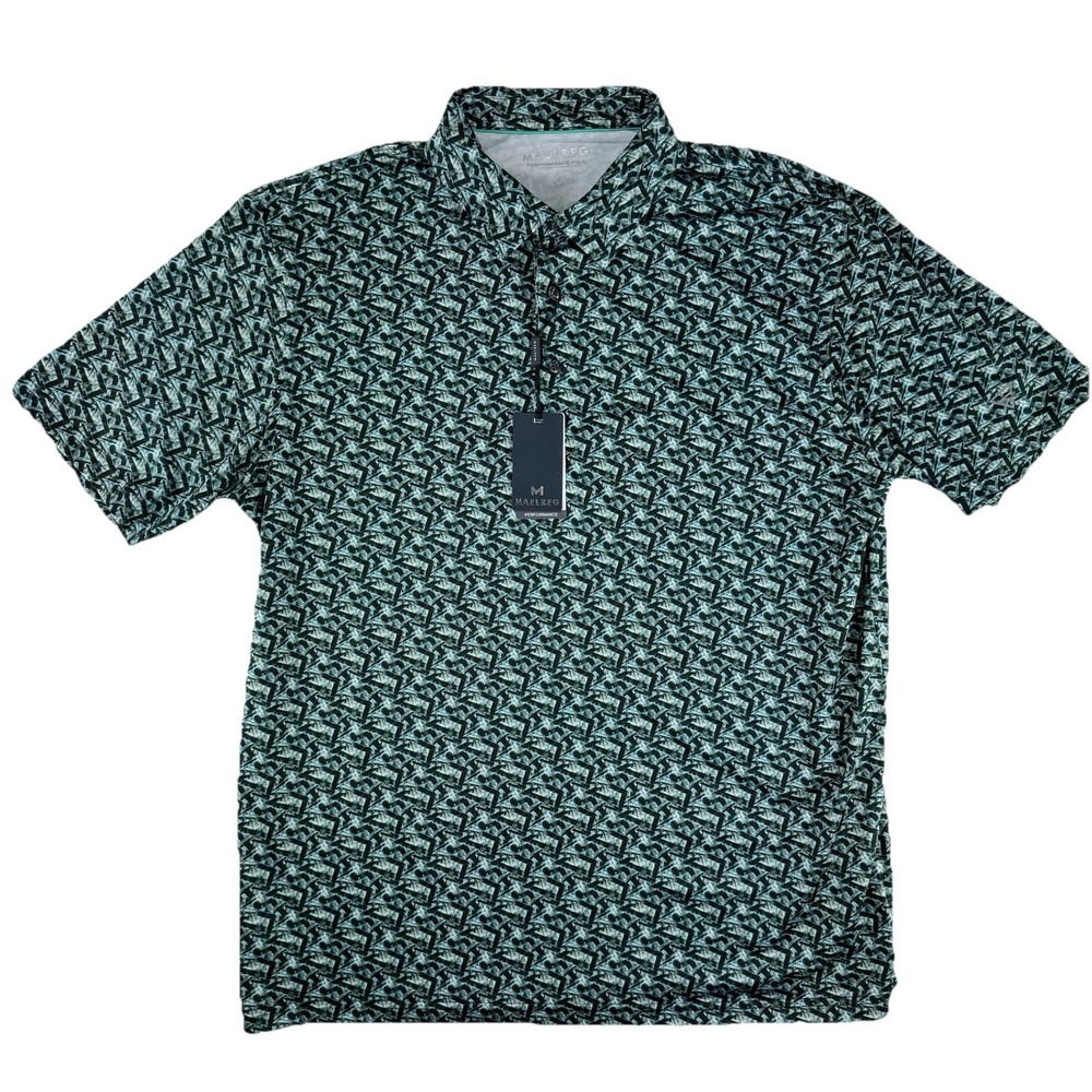 Maelreg‎ Performance Golf Polo Shirt Mens XL Green Geometric Print 4 Way Stretch